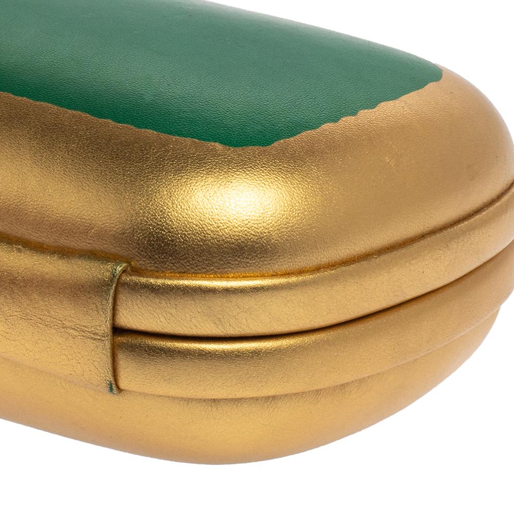 Bottega Veneta Gold/Grün Vergoldetes Wachsleder Knoten Clutch 1