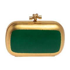 Pochette à nœuds en cuir ciré doré/vert Bottega Veneta