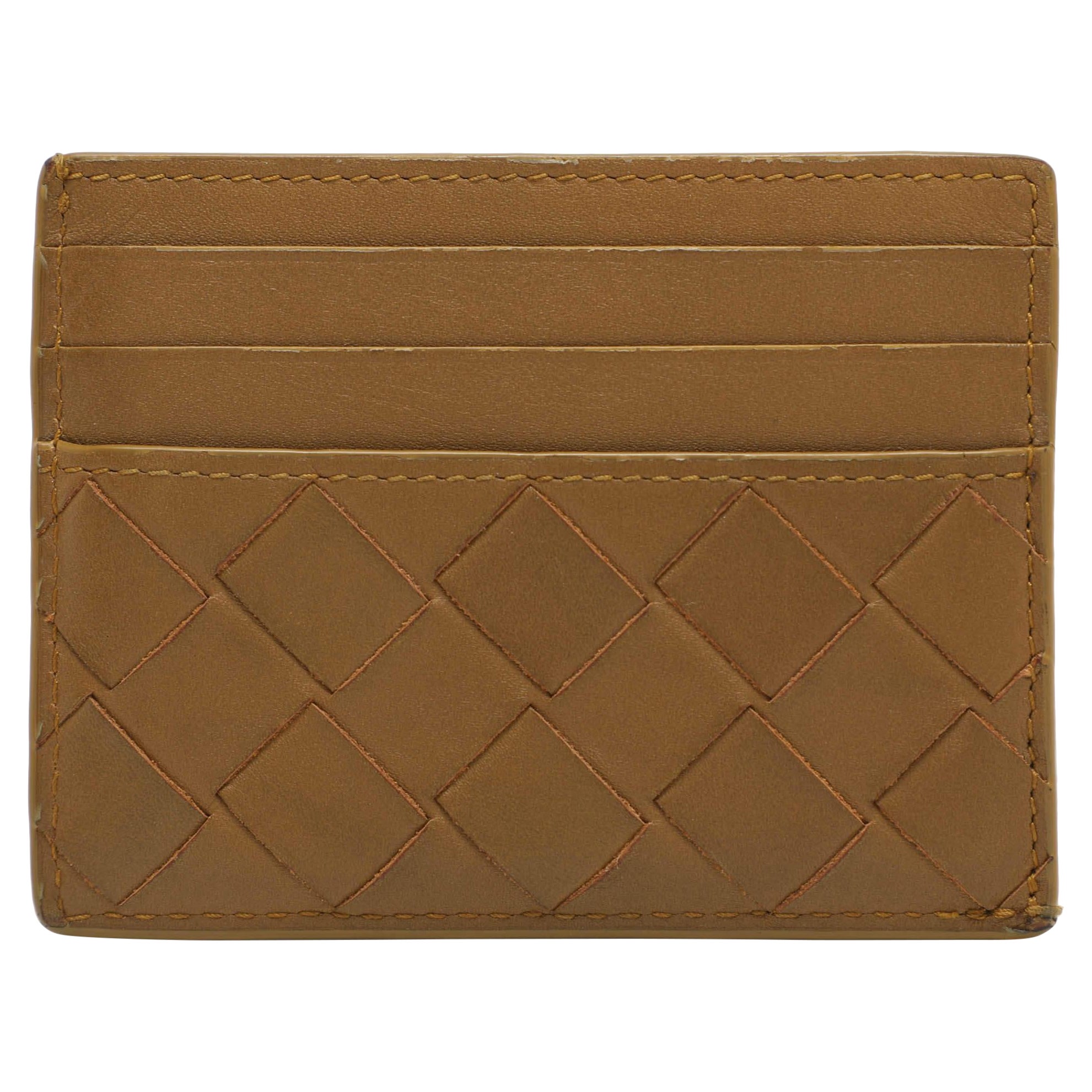 Bottega Veneta Gold Intrecciato Leather Card Holder