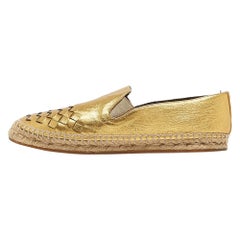 Bottega Veneta Gold Intrecciato Leather Espadrille Flats Size 36
