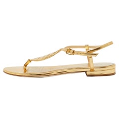 Bottega Veneta Gold Leather Ankle Strap Flat Sandals Size 38