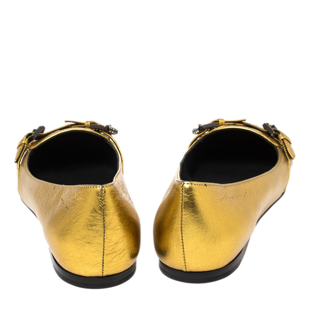 golden leather ballet pumps