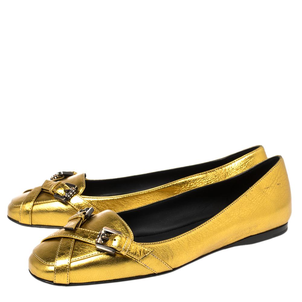 Bottega Veneta Gold Leather Ballet Flats Size 38 1