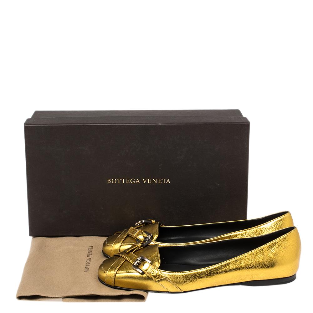 Bottega Veneta Gold Leather Ballet Flats Size 38 2