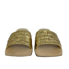 Bottega Veneta Gold Leather Intrecciato Slides - EU 37.5