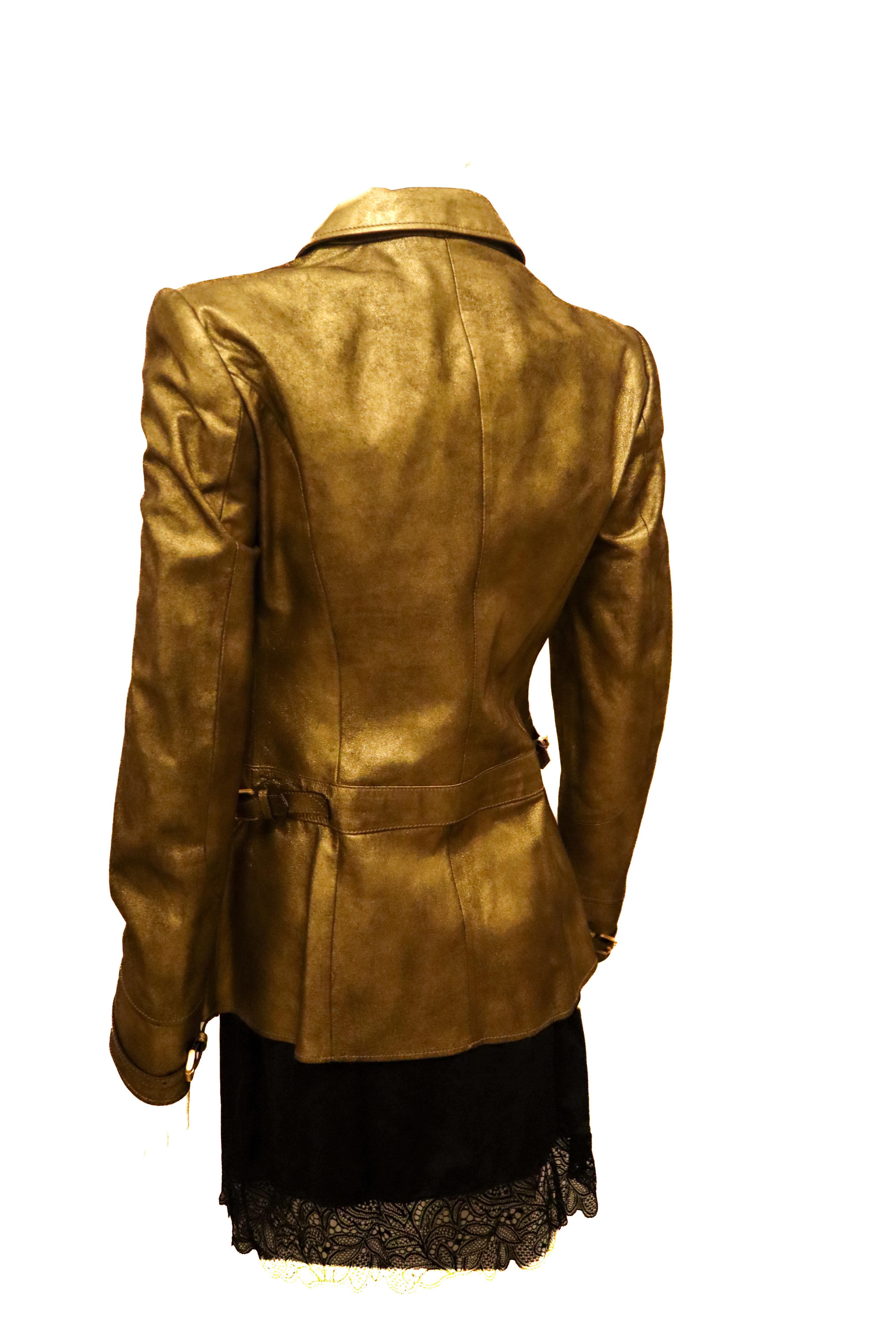 Brown Bottega Veneta Gold Leather Jacket For Sale