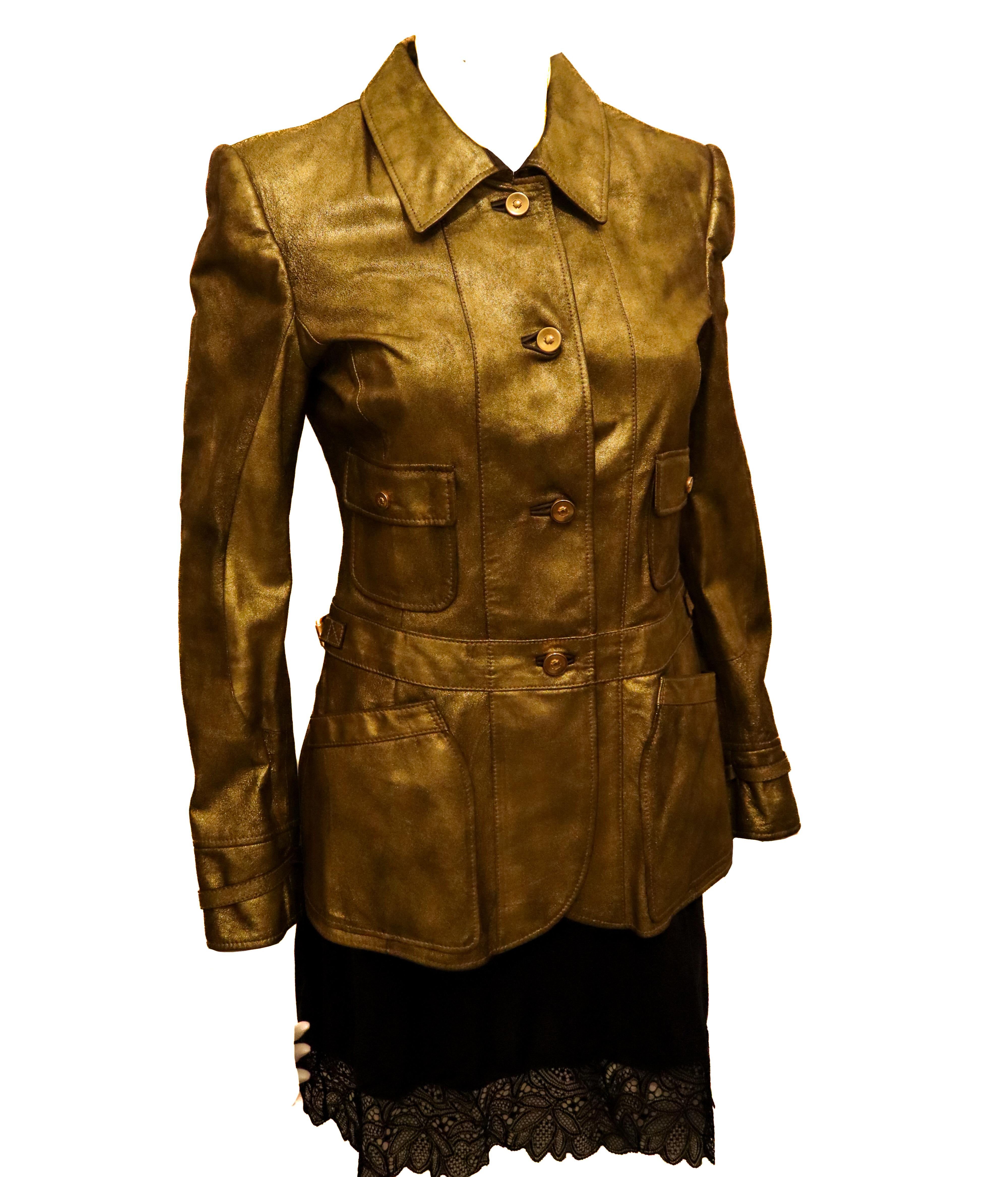 Bottega Veneta Gold Leather Jacket In Good Condition For Sale In London, GB