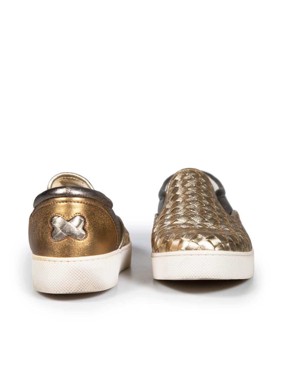 Bottega Veneta Gold Leather Slip On Trainers Size IT 40.5 In Good Condition For Sale In London, GB
