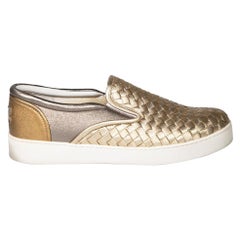 Bottega Veneta Gold Leather Slip On Trainers Size IT 40.5