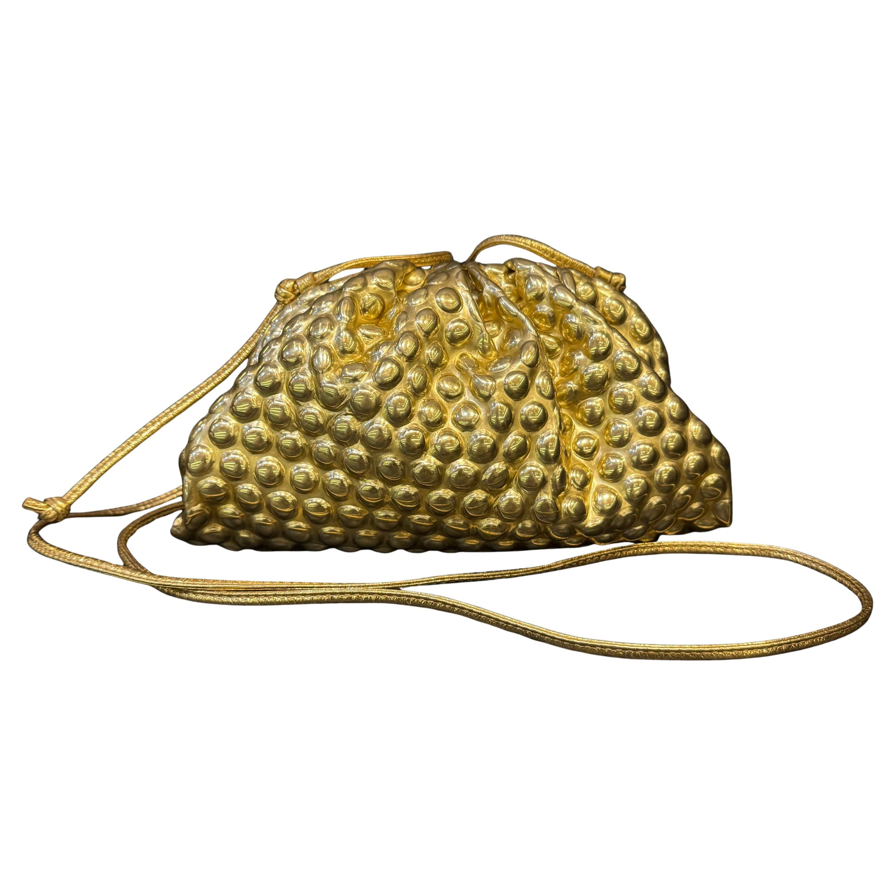 Bottega Veneta Gold Metallic Bubble Wrap Mini Pouch For Sale