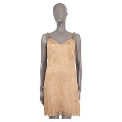 BOTTEGA VENETA golden beige FRINGE SLEEVELESS COCKTAIL Dress 42 M