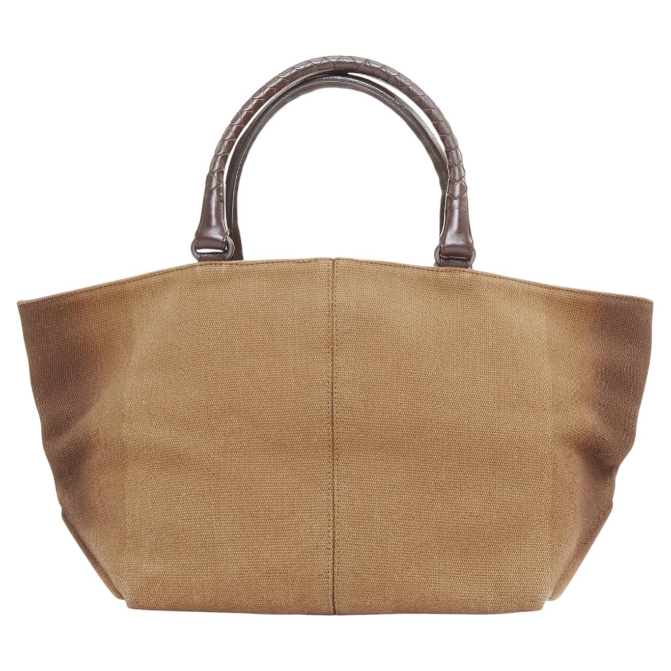BOTTEGA VENETA gradient ombre brown canvas Intrecciato woven leather handle bag