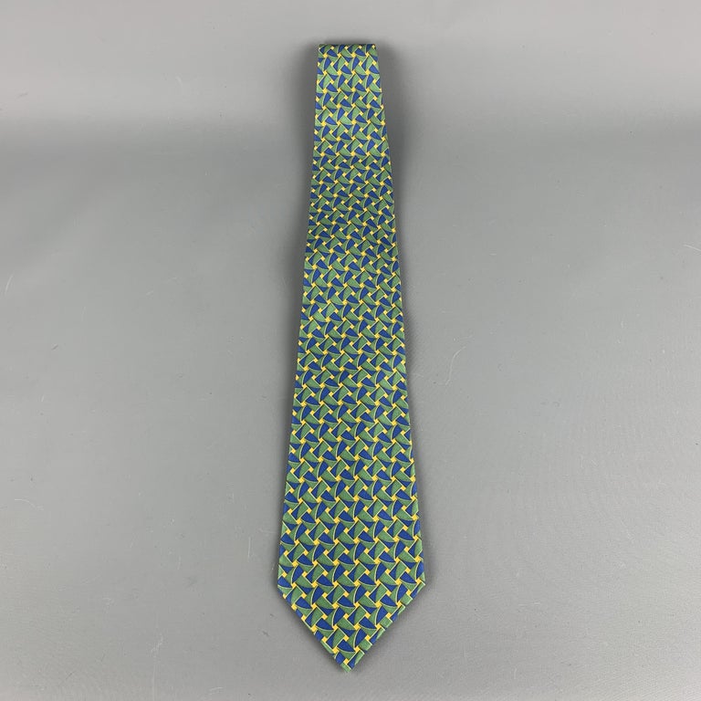BOTTEGA VENETA Green and Blue Silk Abstract Rectangles Print Tie at 1stdibs