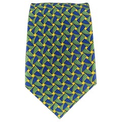 BOTTEGA VENETA Green 
Blue Silk Abstract Rectangles Print Tie