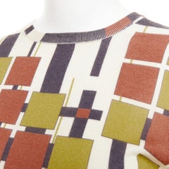 Jersey corto de cachemira de Bottega Veneta, verde y marrón, con cuello redondo y estampado gráfico, talla IT38 X