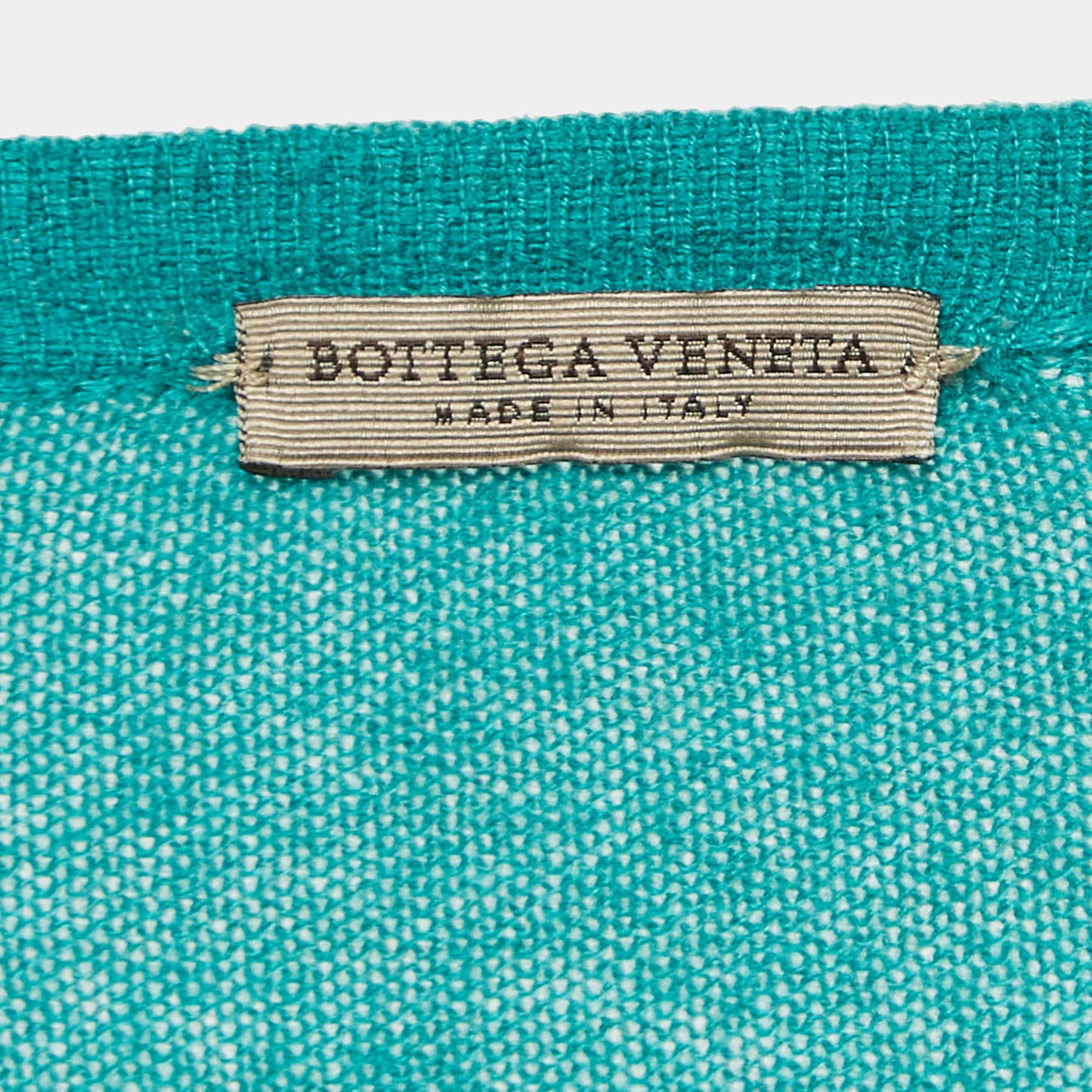 Cardigan Bottega Veneta superposé en cachemire et soie vert M en vente 3