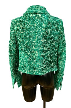 Bottega Veneta Green Chenille Single Breasted Croppped Jacket
