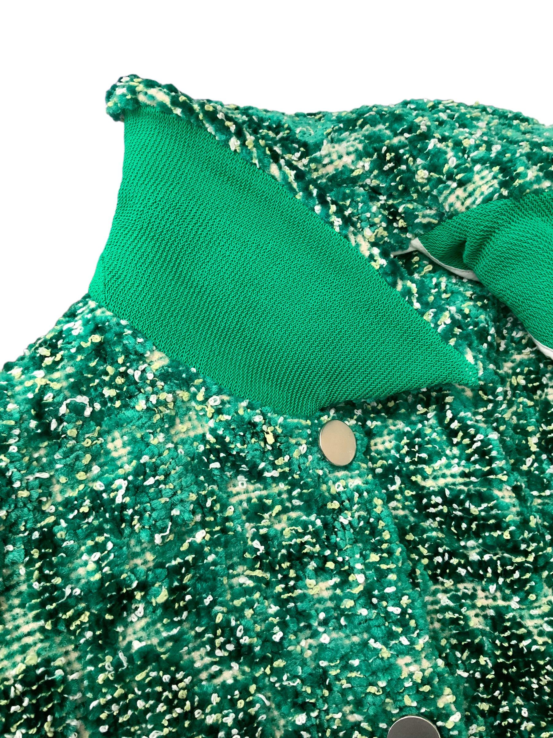 Women's or Men's Bottega Veneta Green Chenille Single Breasted Croppped Jacket