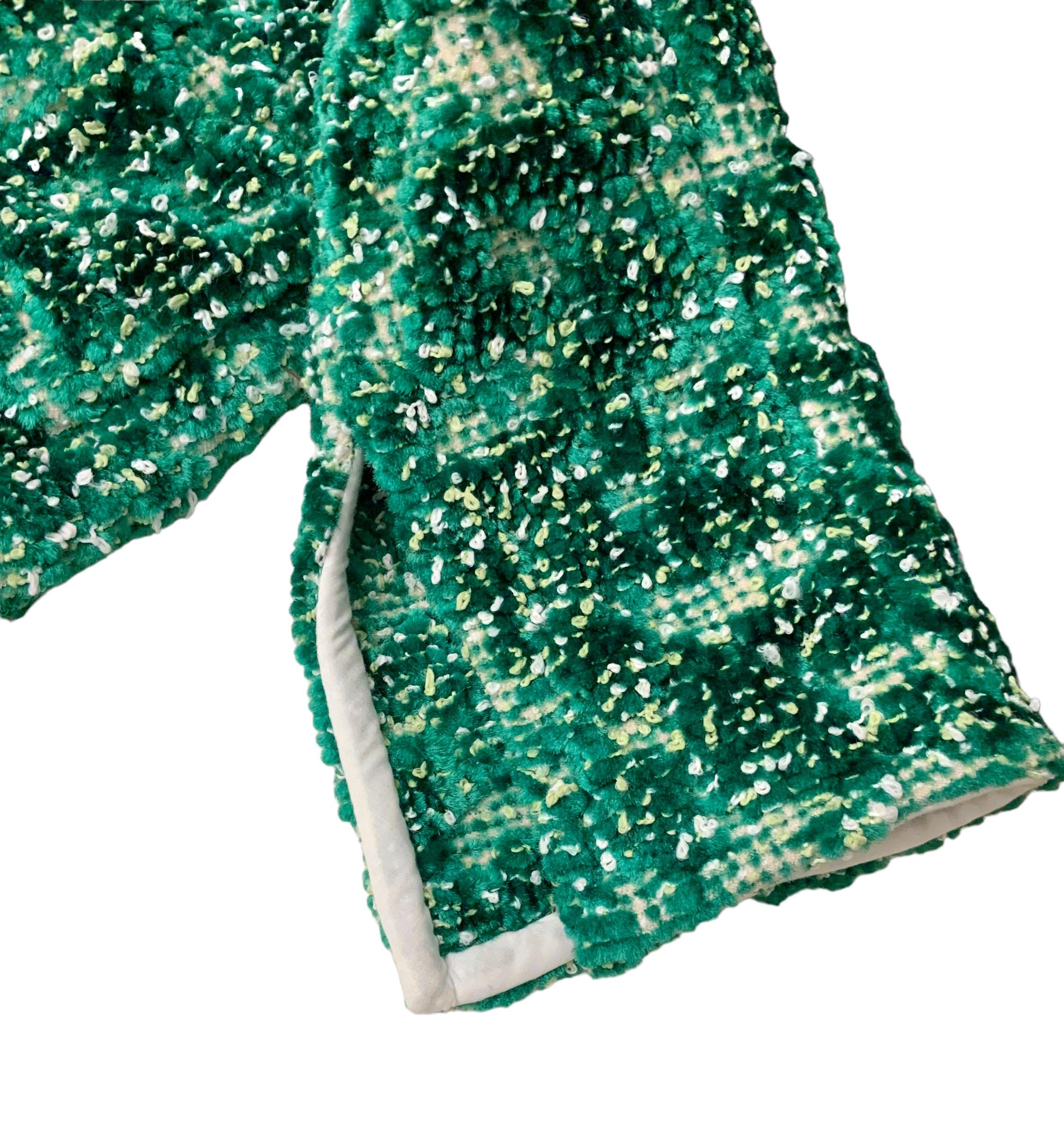 Bottega Veneta Green Chenille Single Breasted Croppped Jacket 2