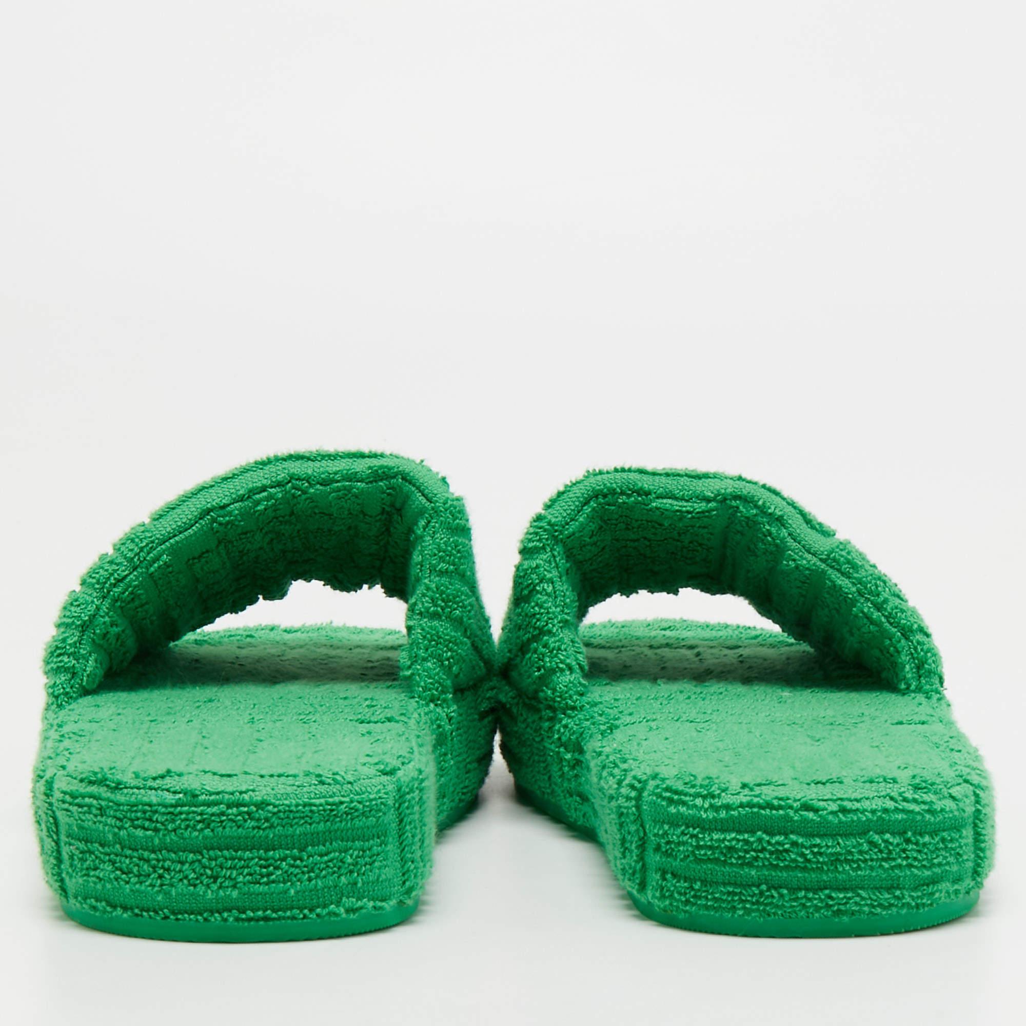 Bottega Veneta Green Cotton Fabric Resort Sponge Platform Slides Size 39 For Sale 2