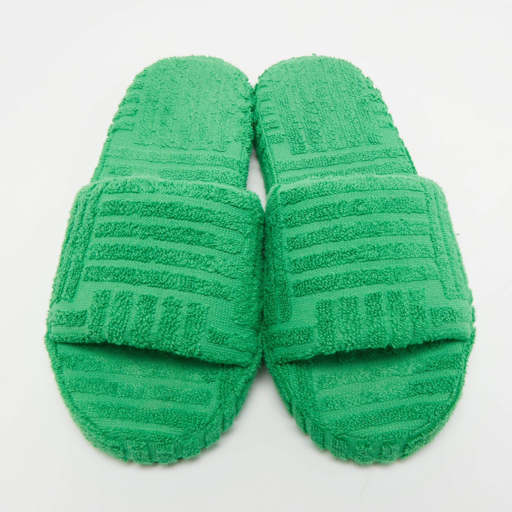 Bottega Veneta Green Cotton Fabric Resort Sponge Platform Slides Size 39 3