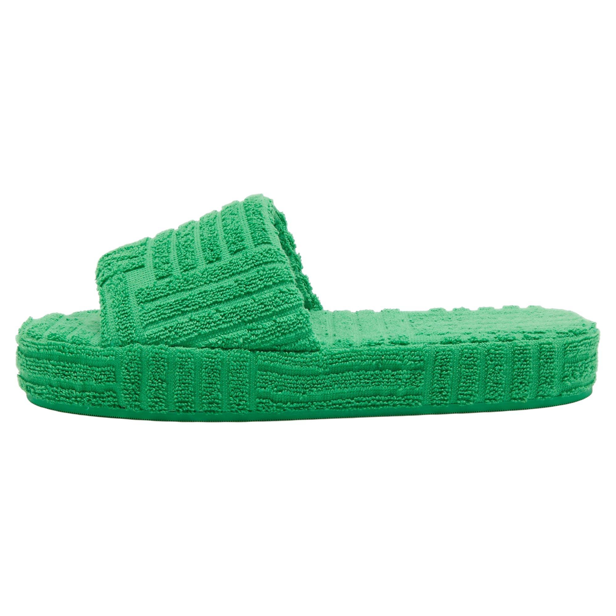 Bottega Veneta Green Cotton Fabric Resort Sponge Platform Slides Size 39