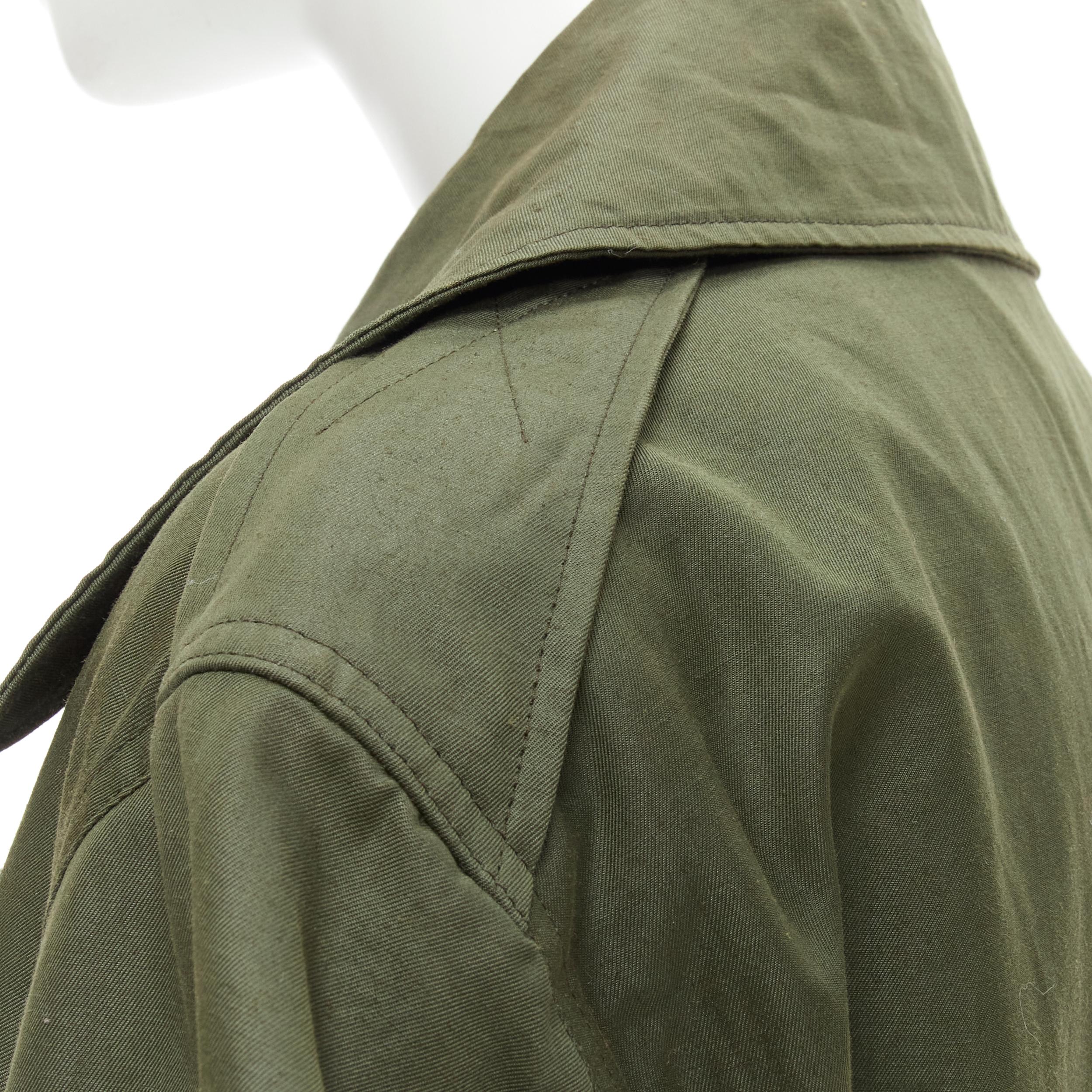 BOTTEGA VENETA green cotton pleated ruffle trim military jacket IT36 XS In Excellent Condition In Hong Kong, NT