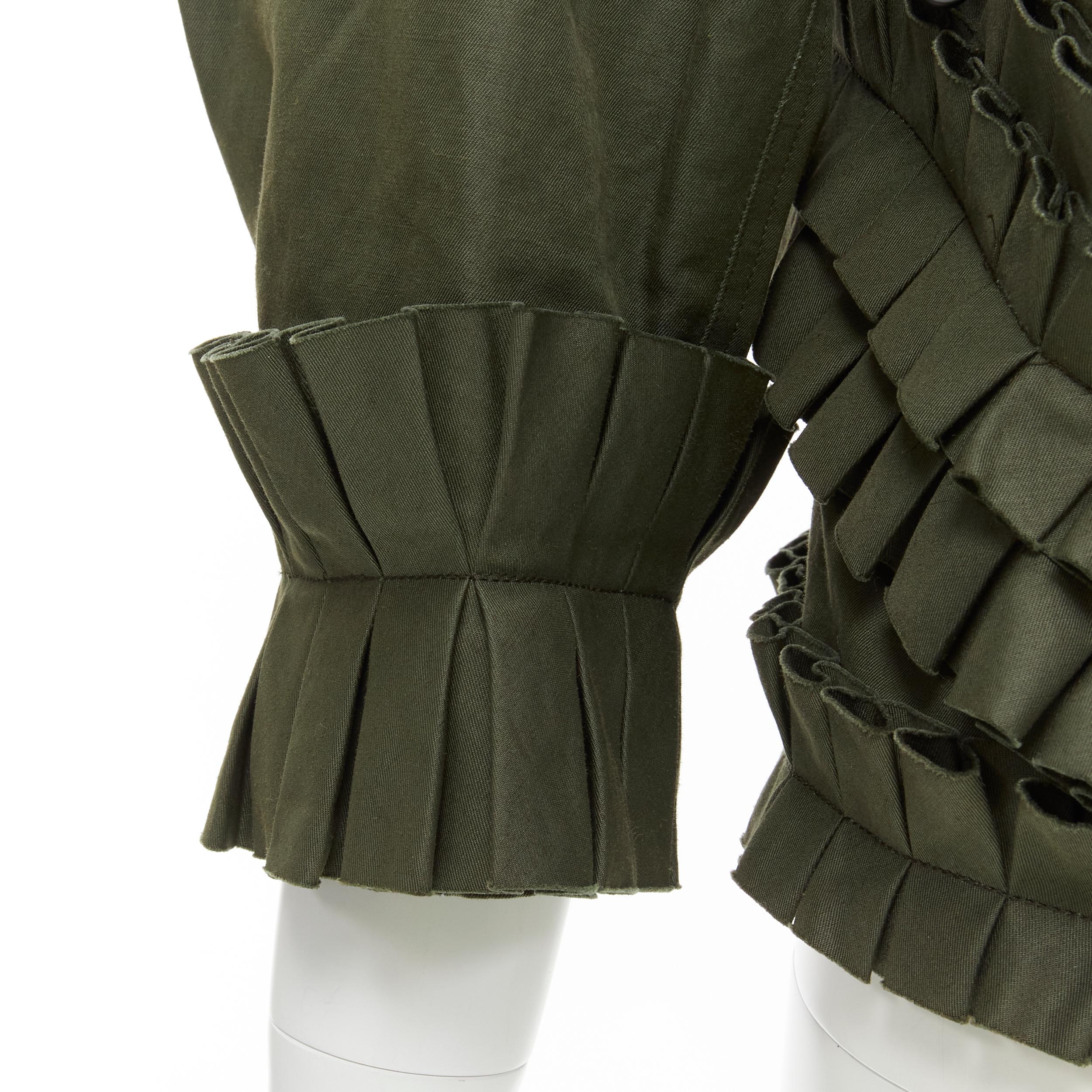 BOTTEGA VENETA green cotton pleated ruffle trim military jacket IT36 XS 1