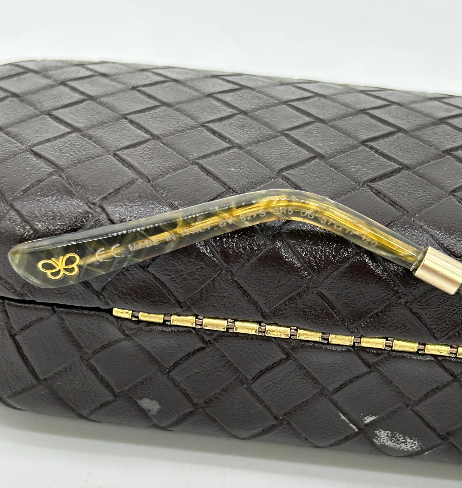 Bottega Veneta Green Frame Square Lens Woven Leather Sunglasses en venta 3