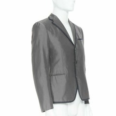 BOTTEGA VENETA green grey classic tailor cotton blazer jacket pipe trim IT48 M
