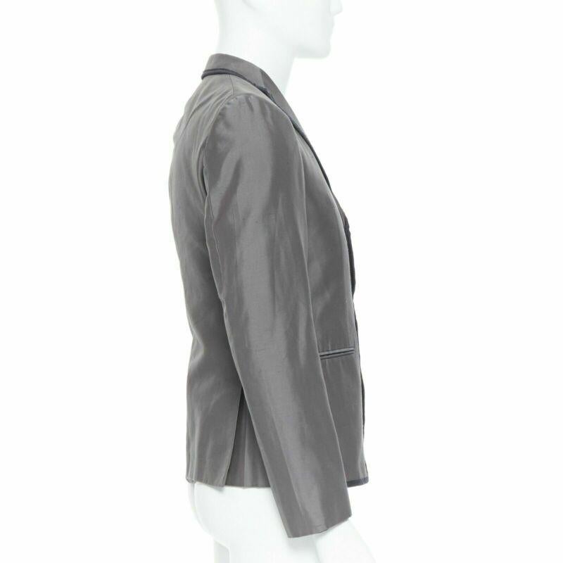 Gray BOTTEGA VENETA green grey classic tailor cotton blazer jacket pipe trim IT48 M For Sale