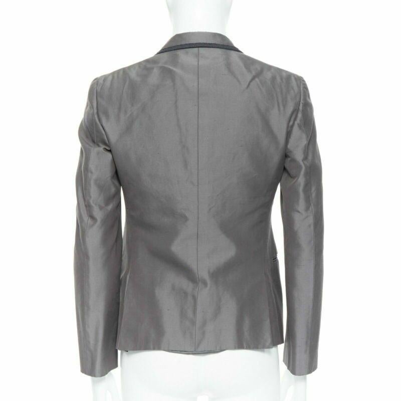 BOTTEGA VENETA green grey classic tailor cotton blazer jacket pipe trim IT48 M In Good Condition For Sale In Hong Kong, NT