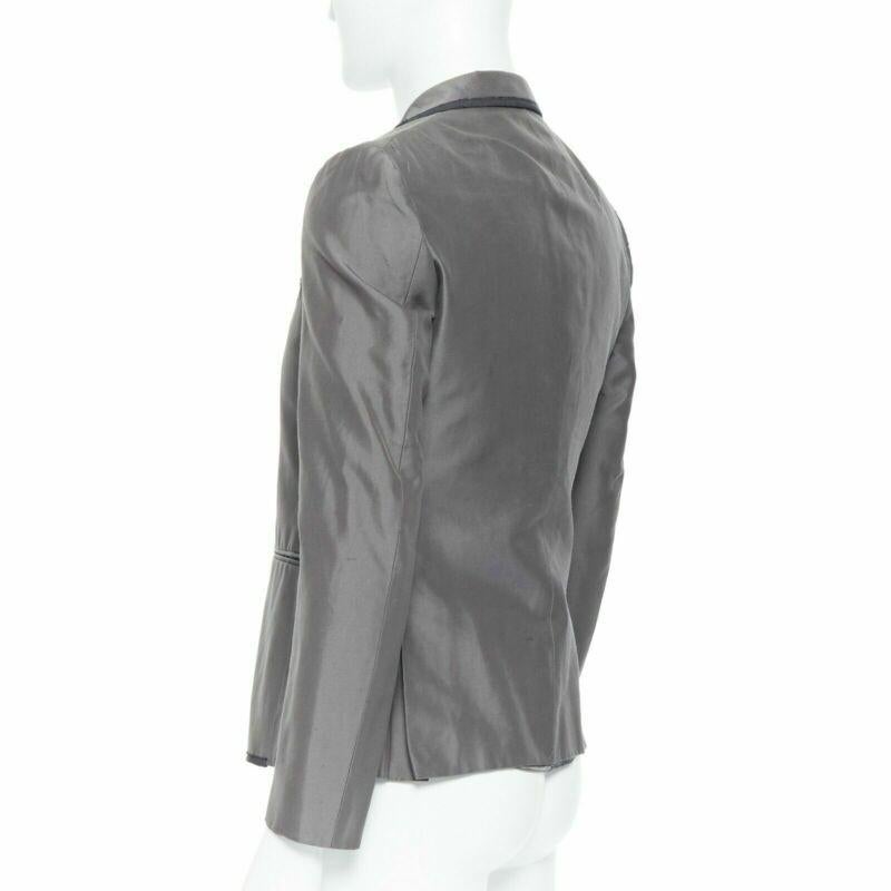 Men's BOTTEGA VENETA green grey classic tailor cotton blazer jacket pipe trim IT48 M For Sale