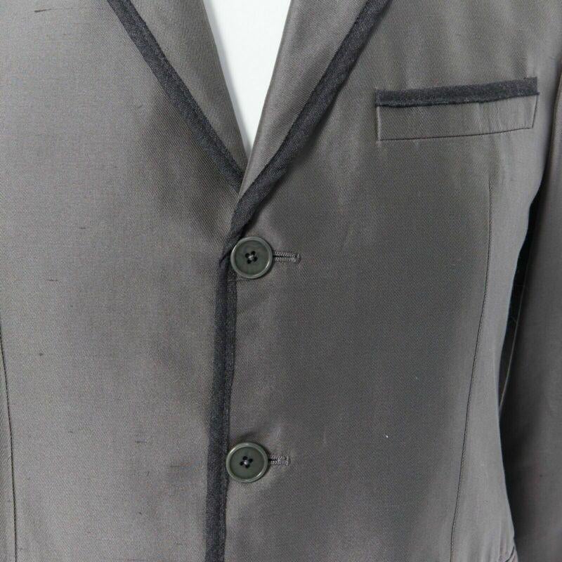 BOTTEGA VENETA green grey classic tailor cotton blazer jacket pipe trim IT48 M For Sale 2