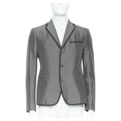 BOTTEGA VENETA Veste blazer classique en coton vert-gris avec garniture en pipe IT48 M