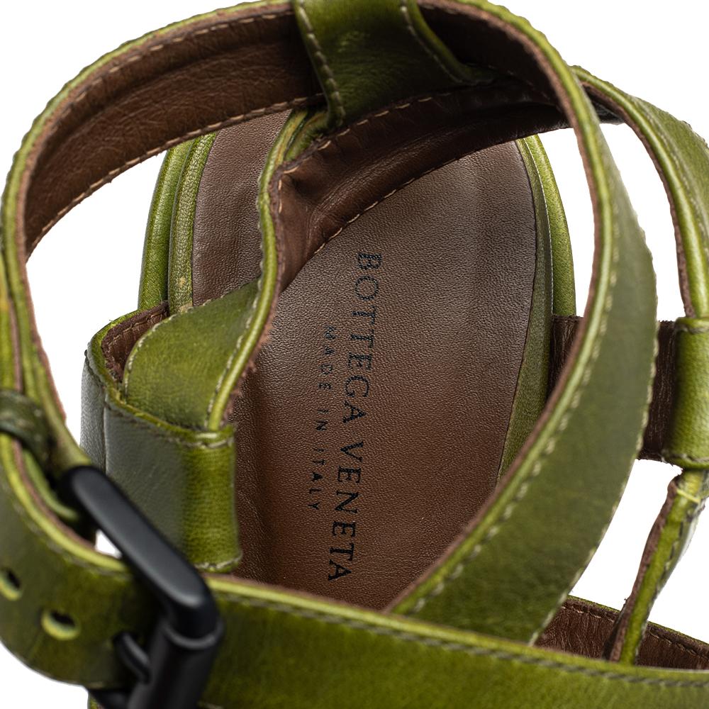 Bottega Veneta Green Intrecciato And Leather Wedge Sandals Size 38 1