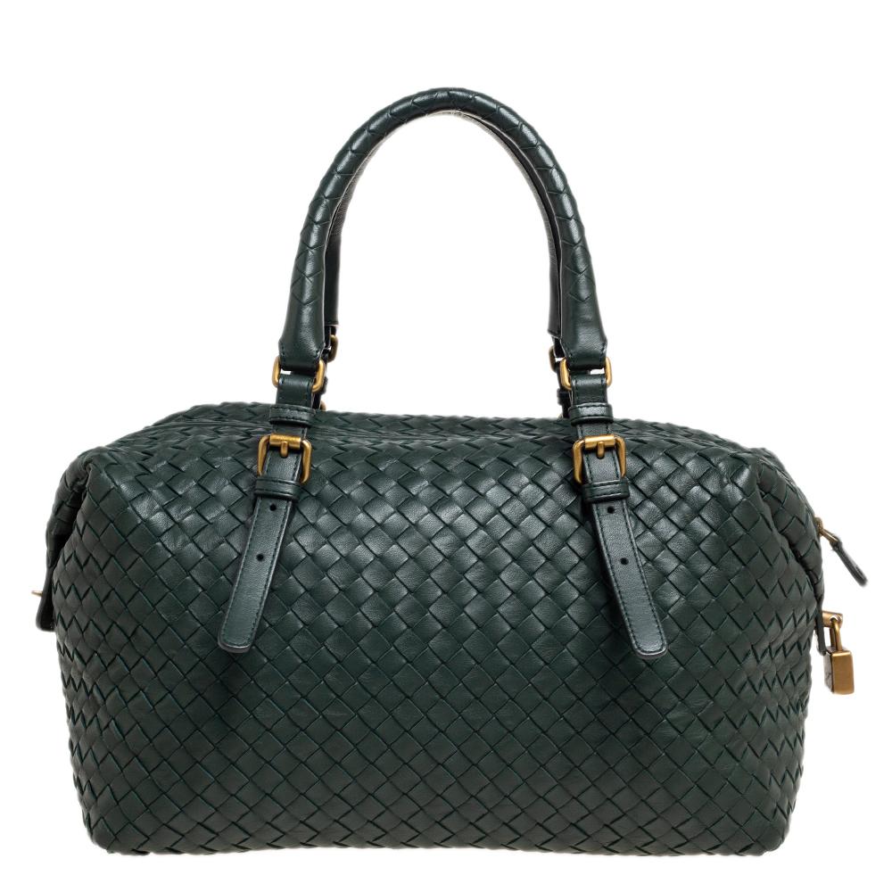 Bottega Veneta Green Intrecciato Boston Bag 2