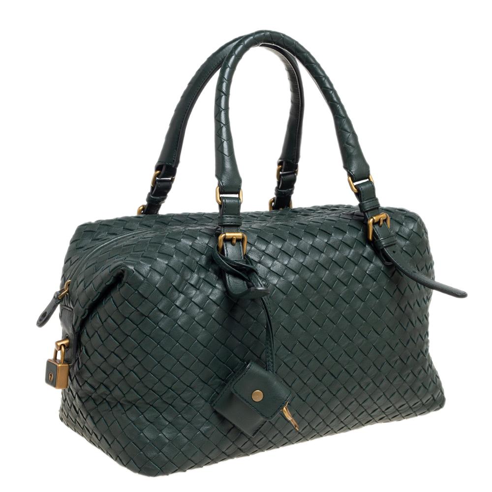 Bottega Veneta Green Intrecciato Boston Bag 3