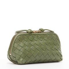 BOTTEGA VENETA green intrecciato knot gold zip small zip pouch bag