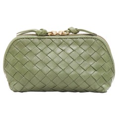 BOTTEGA VENETA green intrecciato knot gold zip small zip pouch bag