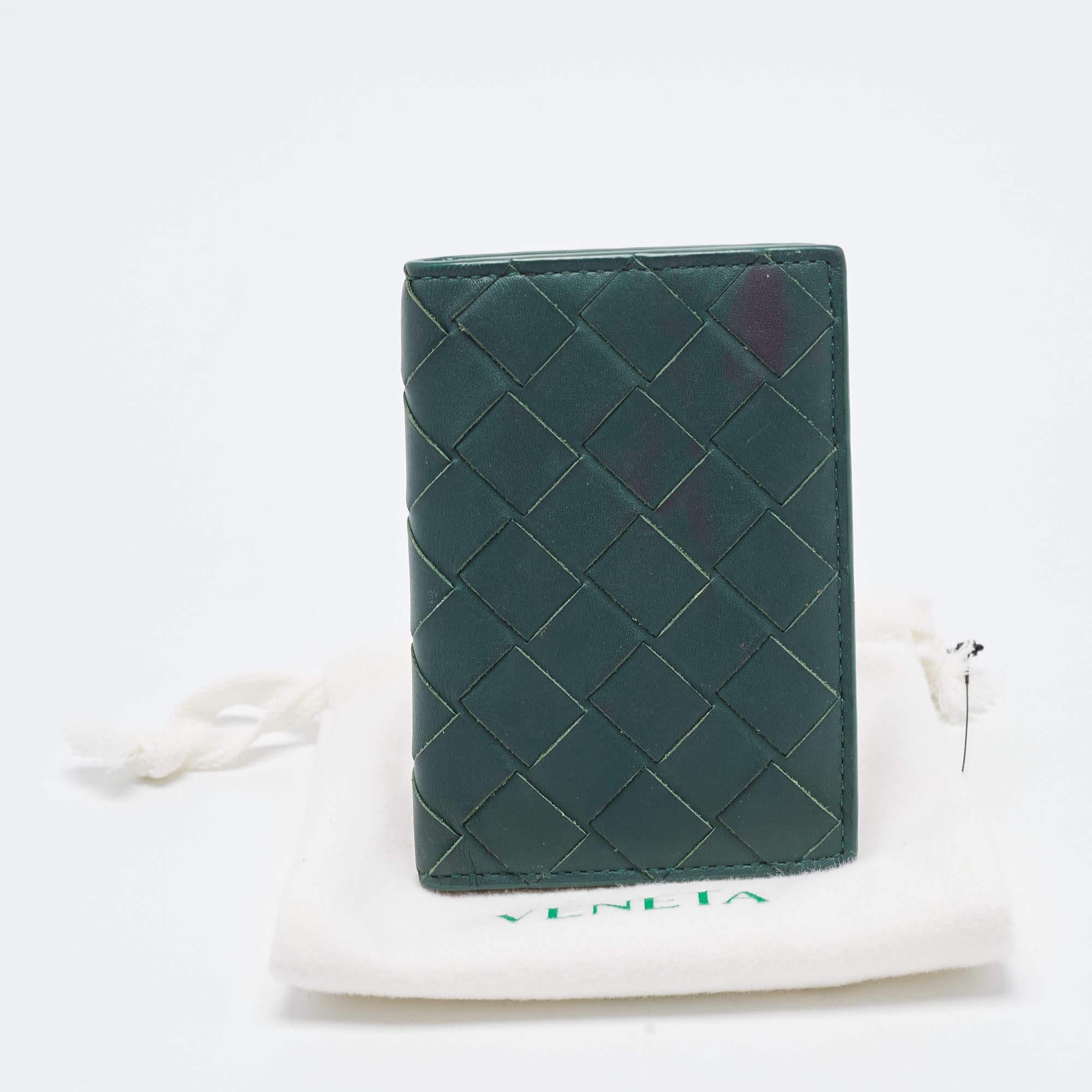 Bottega Veneta Green Intrecciato Leather Card Holder 6