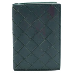 Used Bottega Veneta Green Intrecciato Leather Card Holder