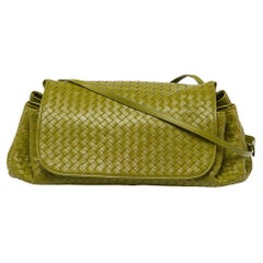 Bottega Veneta Green Intrecciato Leather Drawstring Flap Bag