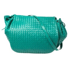 Bottega Veneta Green Intrecciato Leather Drawstring Flap Shoulder Bag