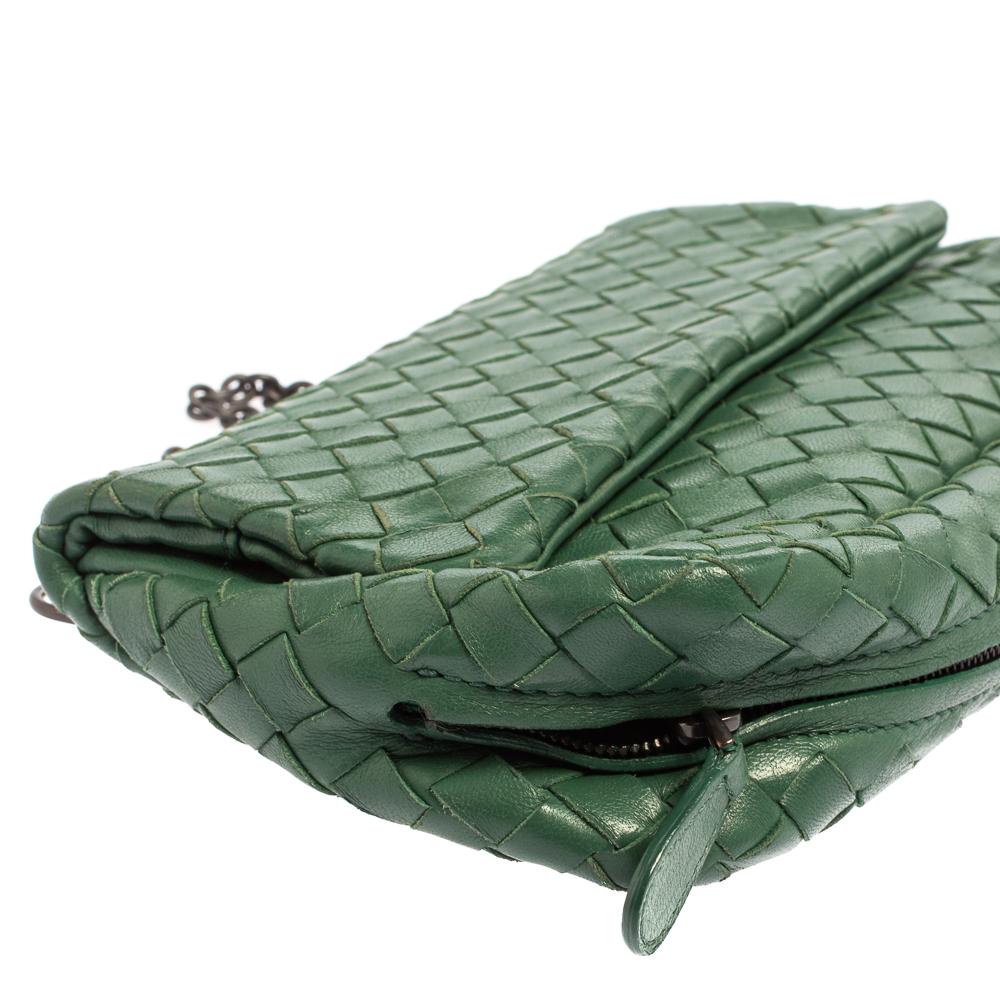 Bottega Veneta Green Intrecciato Leather Flap Chain Crossbody Bag 2