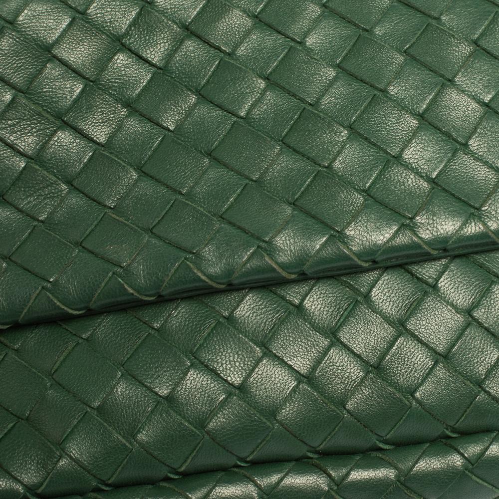 Black Bottega Veneta Green Intrecciato Leather Flap Chain Crossbody Bag