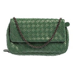 Bottega Veneta Grün Intrecciato Leder Flap Kette Crossbody Tasche