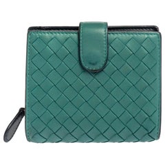 Bottega Veneta Green Intrecciato Leather French Wallet