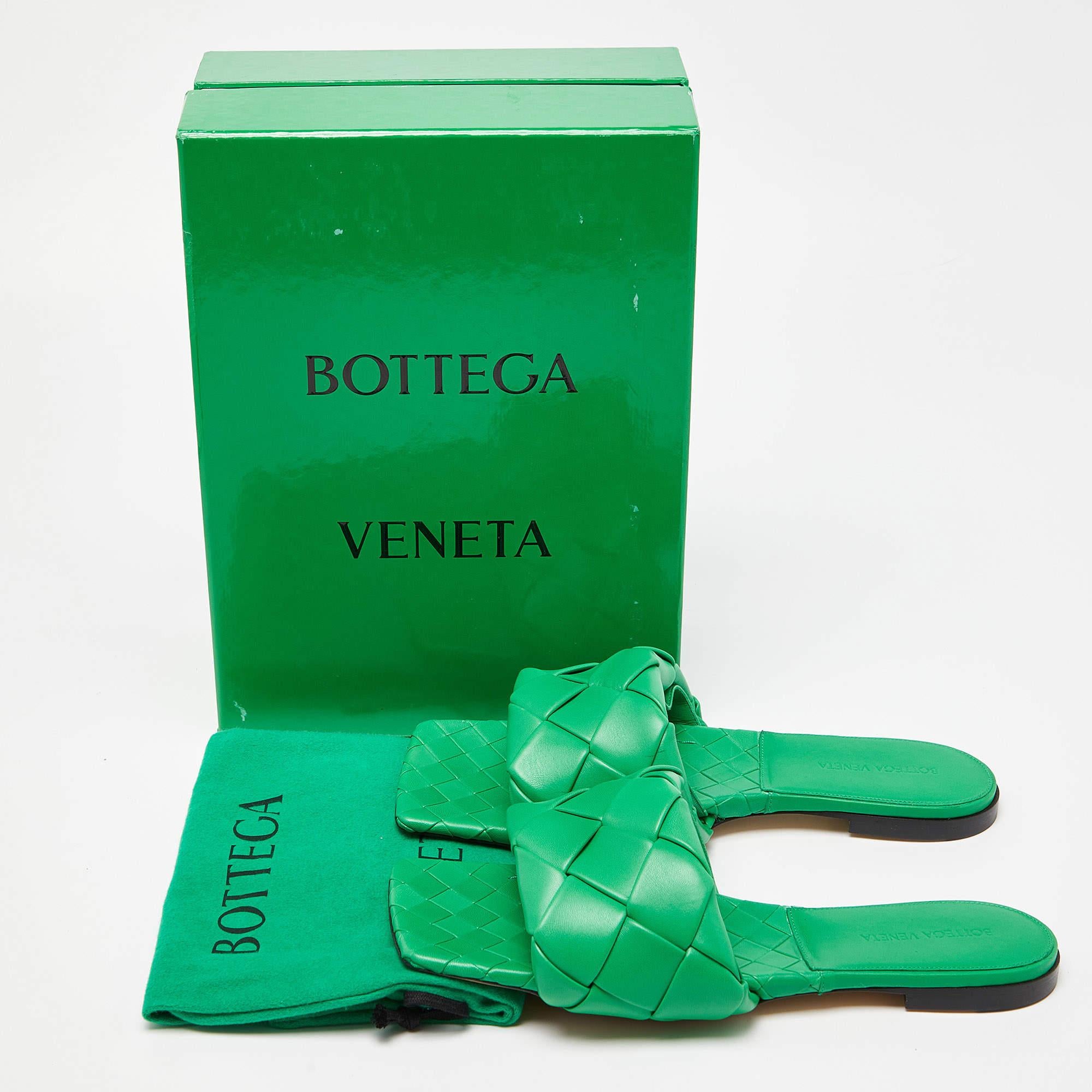 Bottega Veneta Green Intrecciato Leather Lido Slide Flats Size 42 6