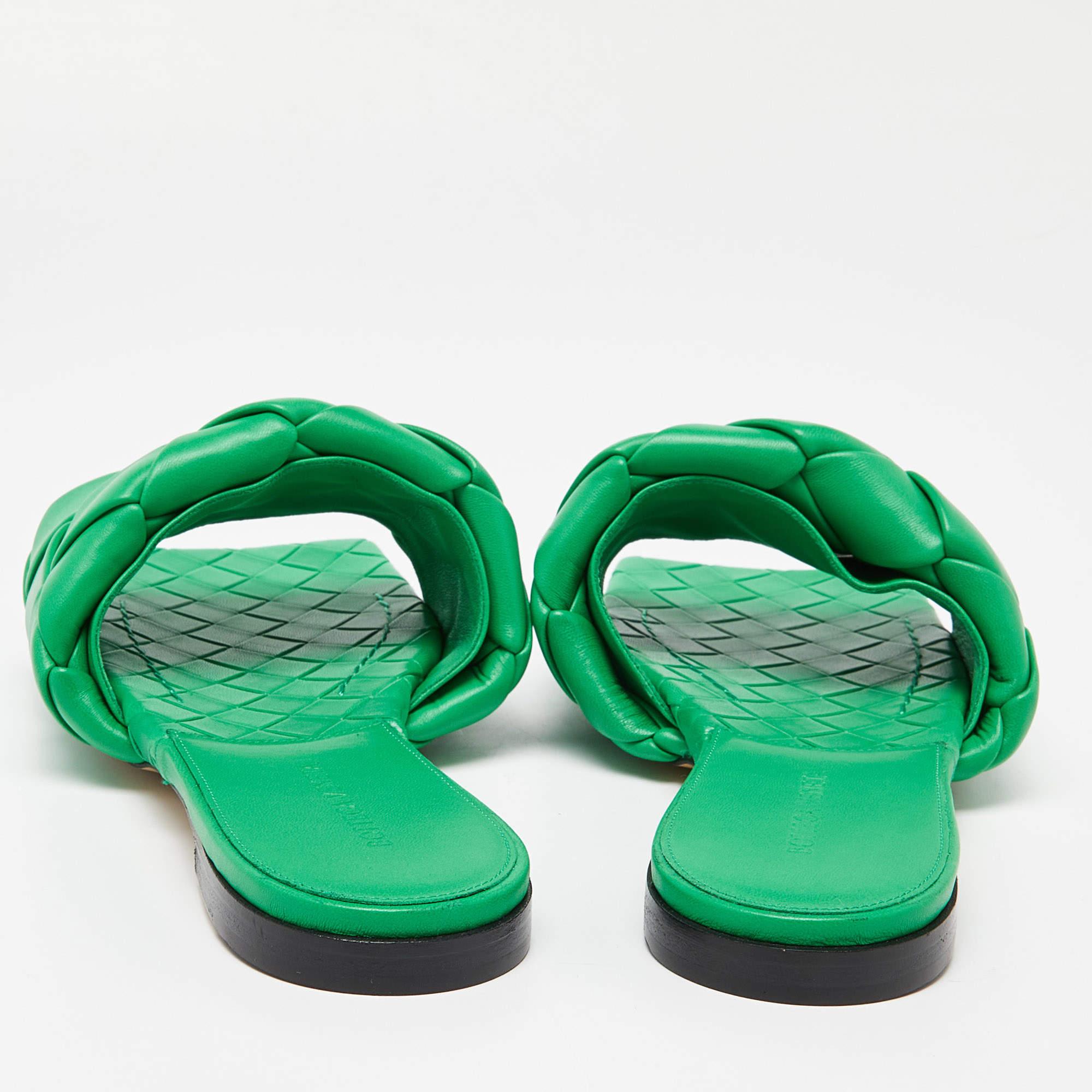 Bottega Veneta Green Intrecciato Leather Lido Slide Flats Size 42 1